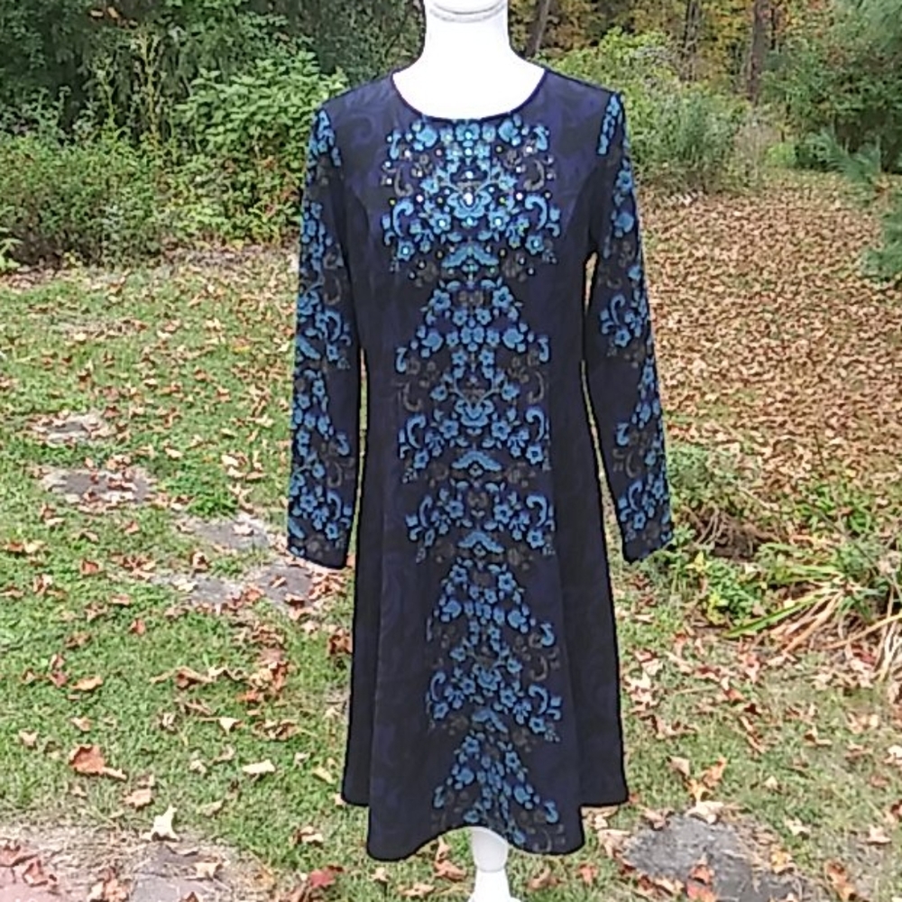 NEW Dennis Basso Luxe Crepe Fit n Flare Dress